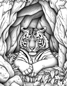 Tiger in His Den - coloring page